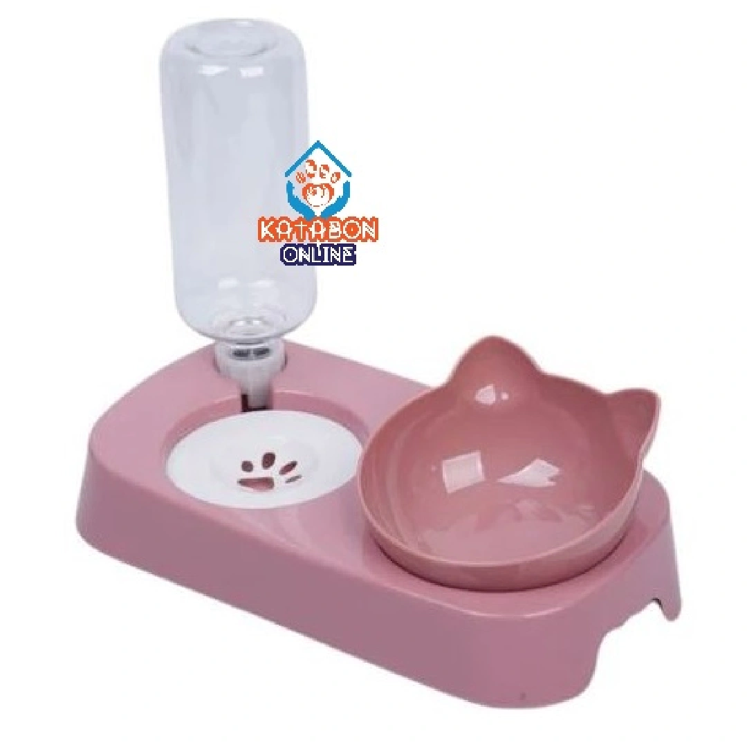 Automatic water Drinkable cat shaped Food Double Bowl