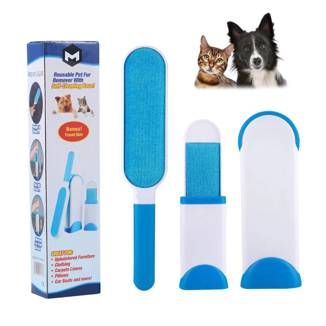 Reusable Pet Fur Remover Brush With Self Cleaning Base