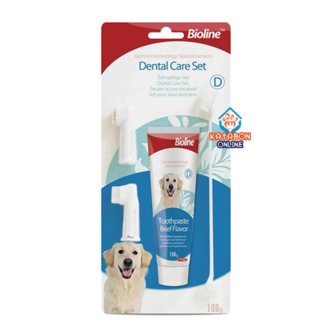 Bioline Dental Care Set Brush & Toothpaste With Beef Flavour For Dog 100g