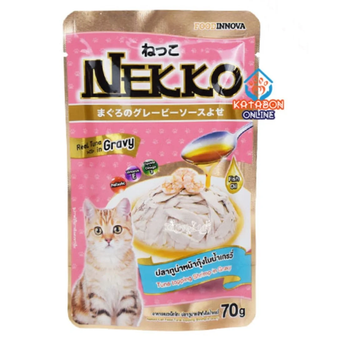 Nekko Adult Pouch Tuna Topping Shrimp And Scallop In Gravy 70g