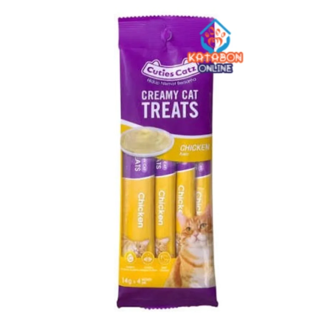Cuties Catz : Creamy Cat Treats – Chicken Flavor 4 Tubes (14 g Each)